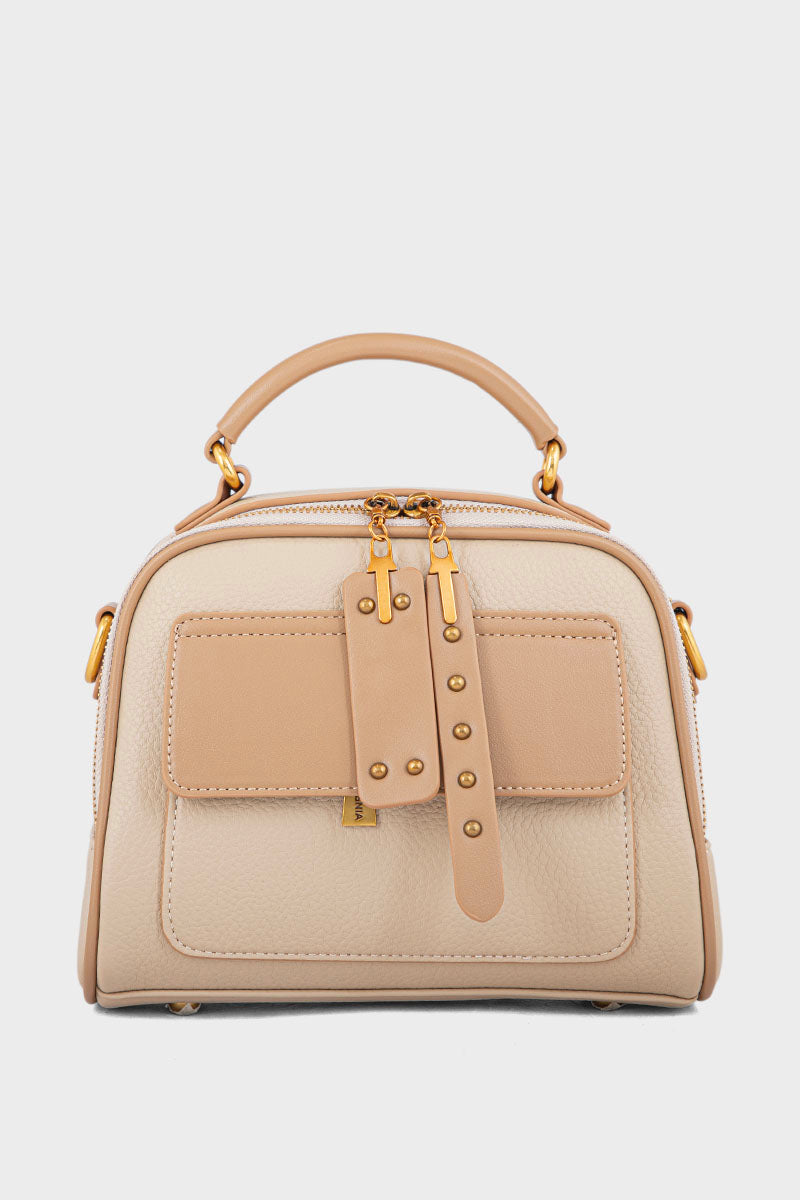 Beige Top Handle Handbag